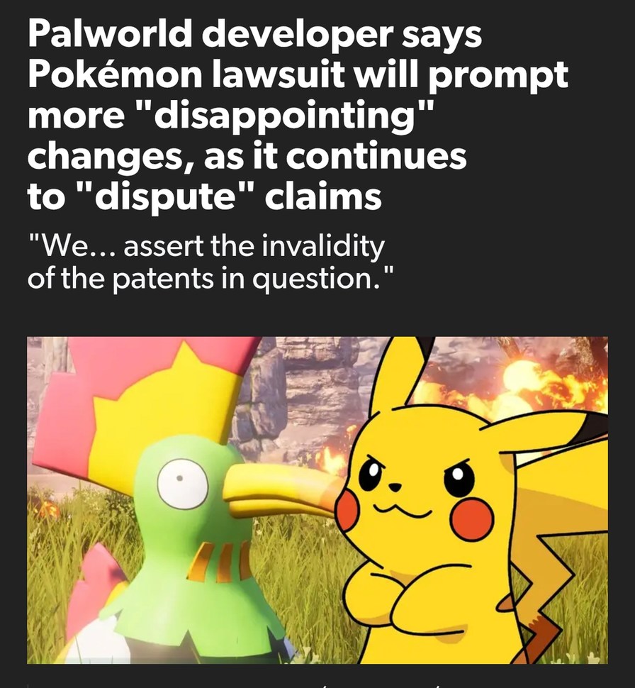 Palworld dev says Pokémon lawsuit is forcing lame changes - meme