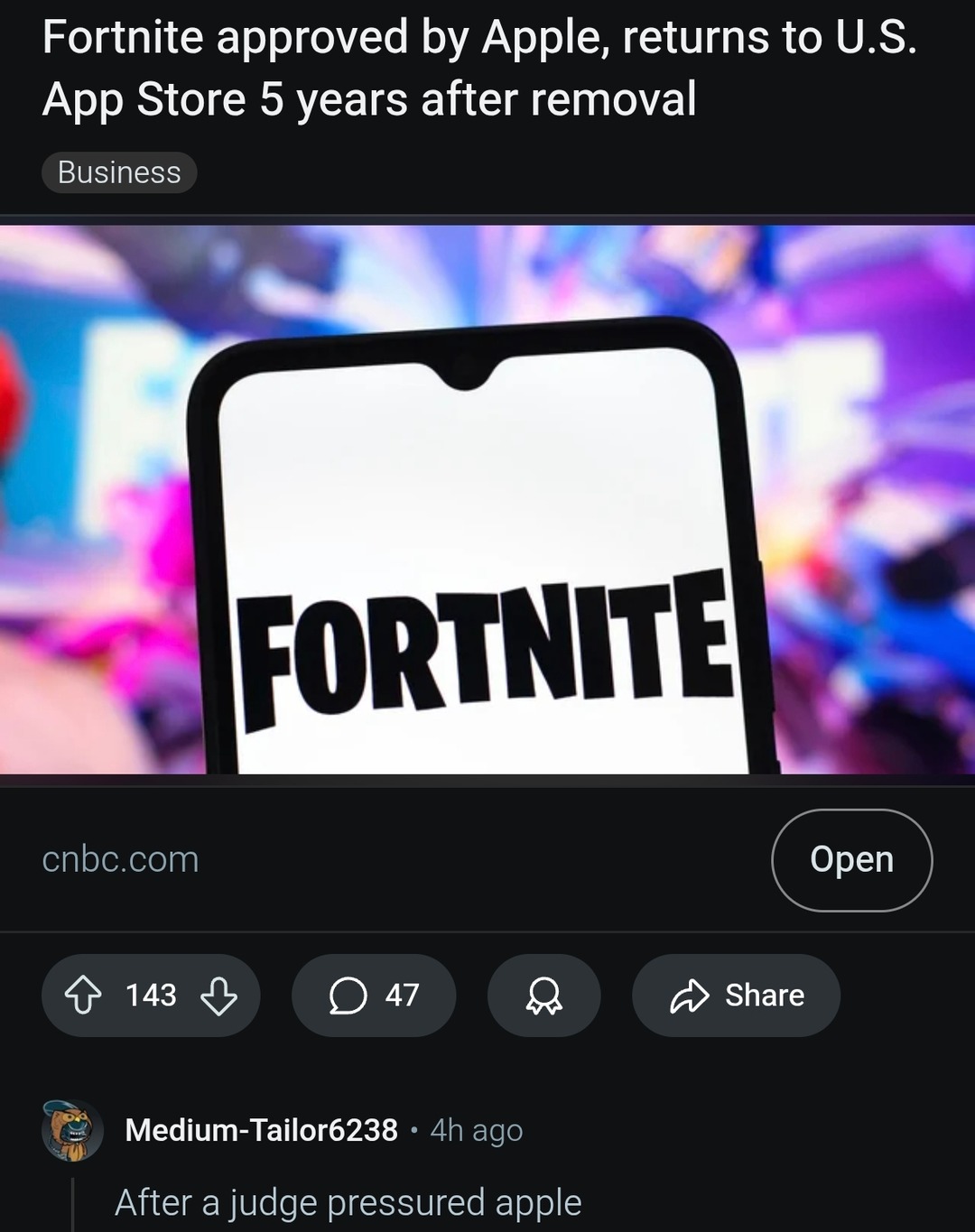 Fortnite returns to U.S. App Store after 5 years - meme