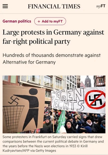 Large protests in Germany against far-right political party - meme