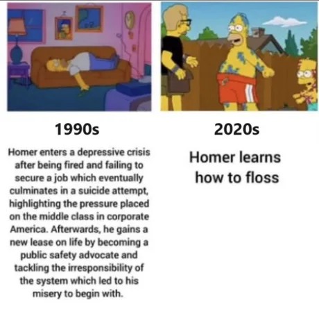 The Simpsons from the 90s vs from nowadays - meme
