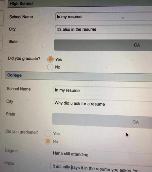 Job applications suck. But I need the money so I keep filling the forms - meme