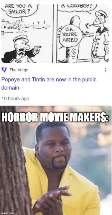Popeye and Tintin are now in the public domain - meme