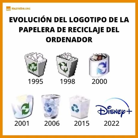 Evolución de la papelera de reciclaje - meme