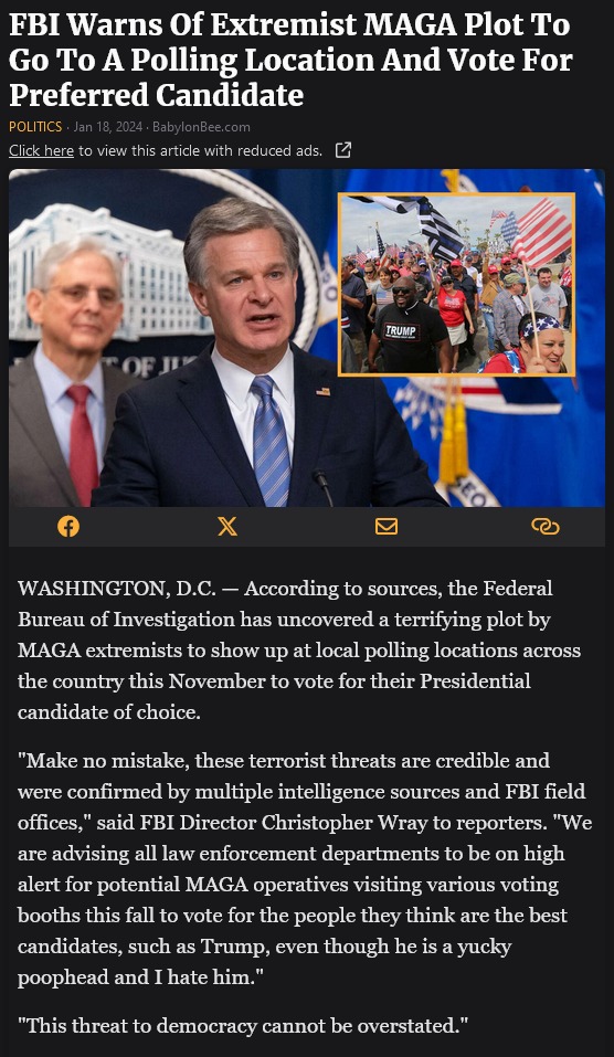 FBI Warns Of Extremist MAGA Plot To Go To A Polling Location And Vote For Preferred Candidate - meme