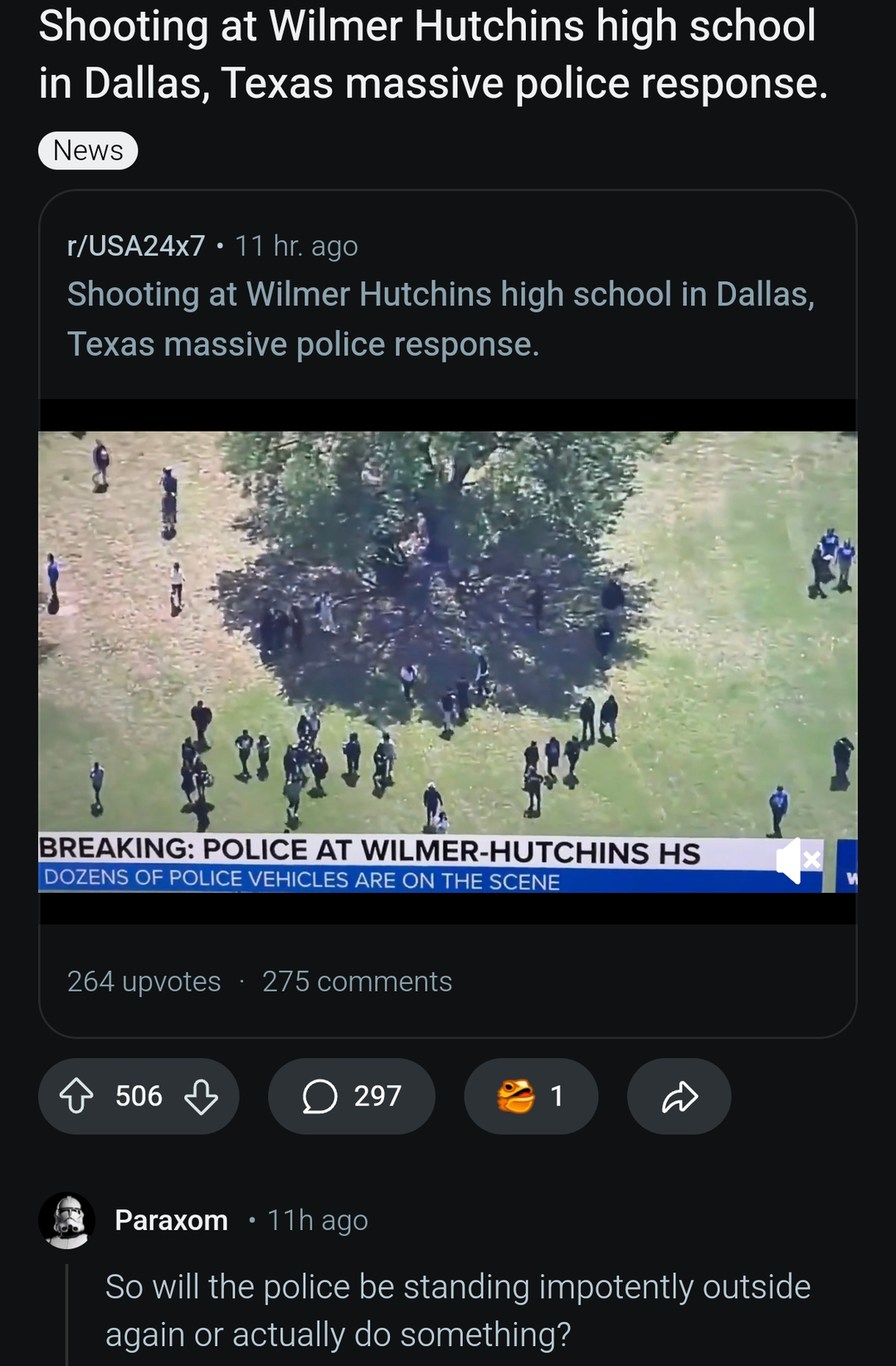 School shooting. Police response: vibe check or action? - meme