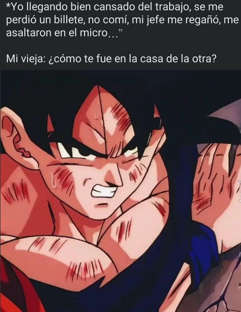 Llegas destrozado y tu vieja pensando que estabas con otra - meme