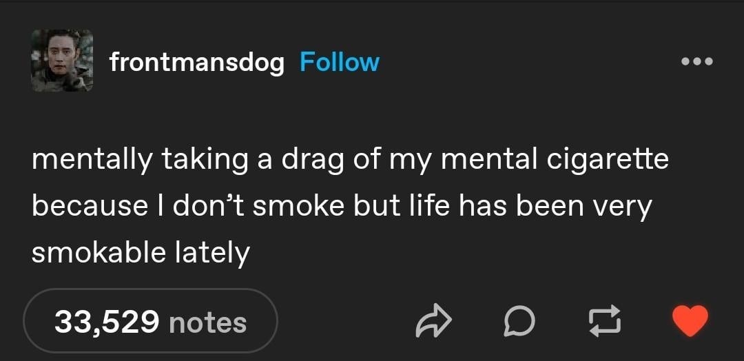 Mentally smoking a stress cigarette because life said so - meme