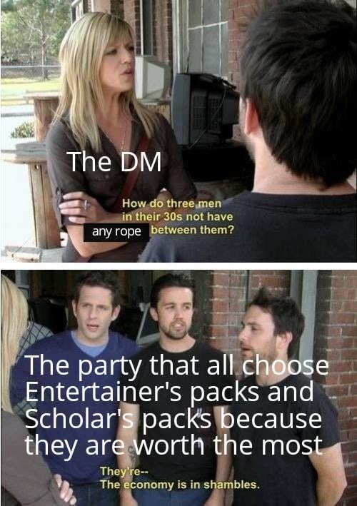The DM: 'How do three men in their 30s not have any rope between them?' - meme