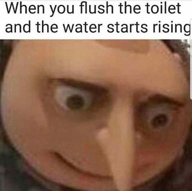 When you flush the toilet and the water starts rising - meme