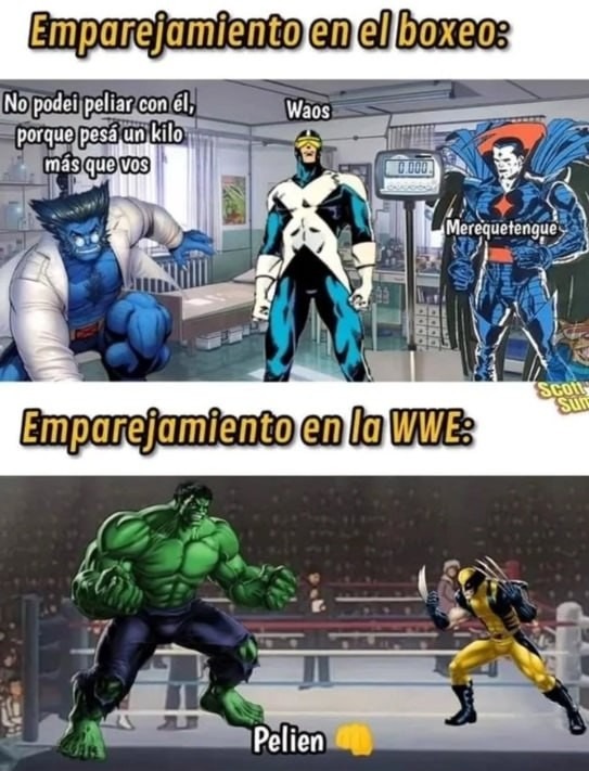 Emparejamientos random donde uno pesa el doble y el otro dice pelien - meme