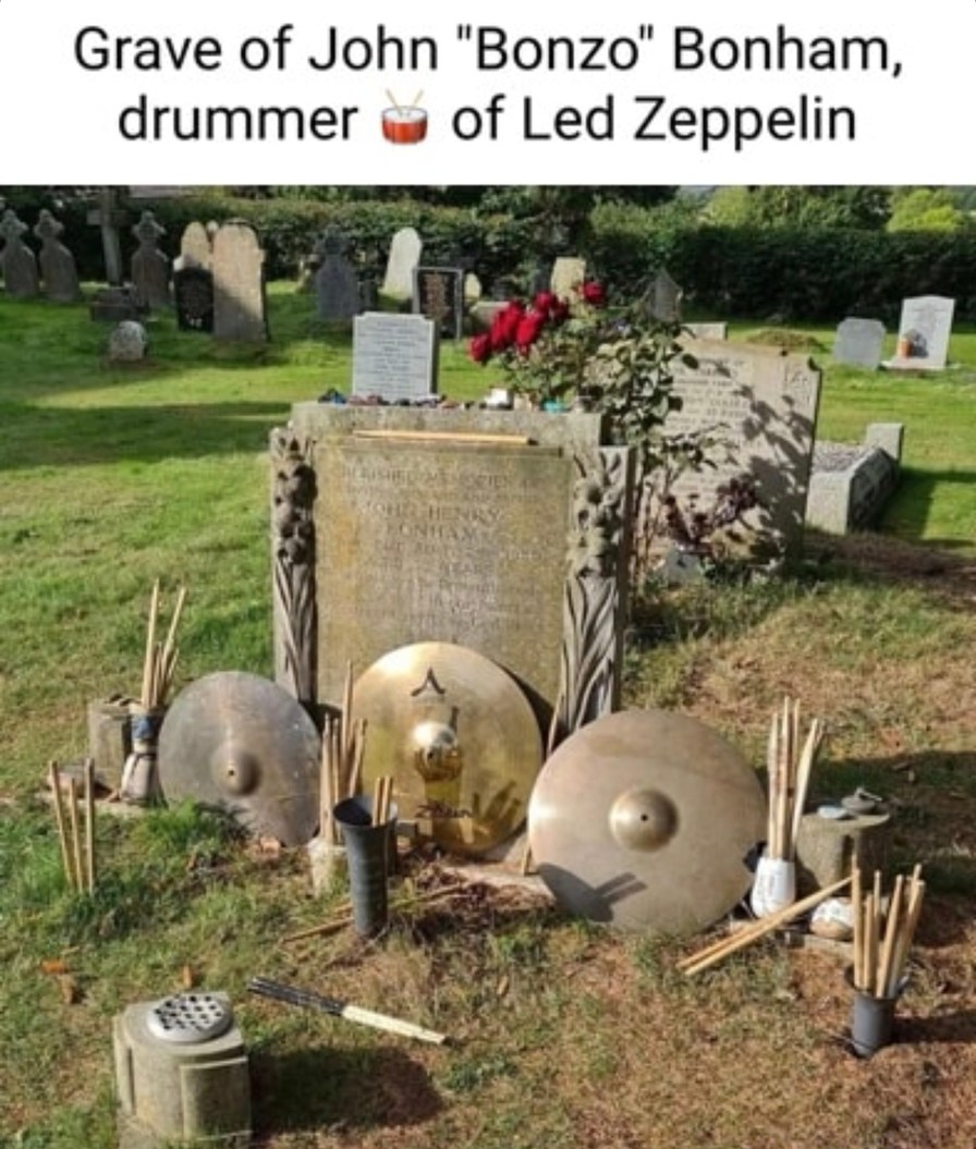 John Bonham's grave hits harder than most drummers today - meme