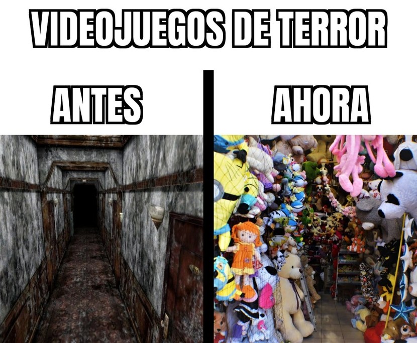 Videojuegos de terror antes / ahora - meme