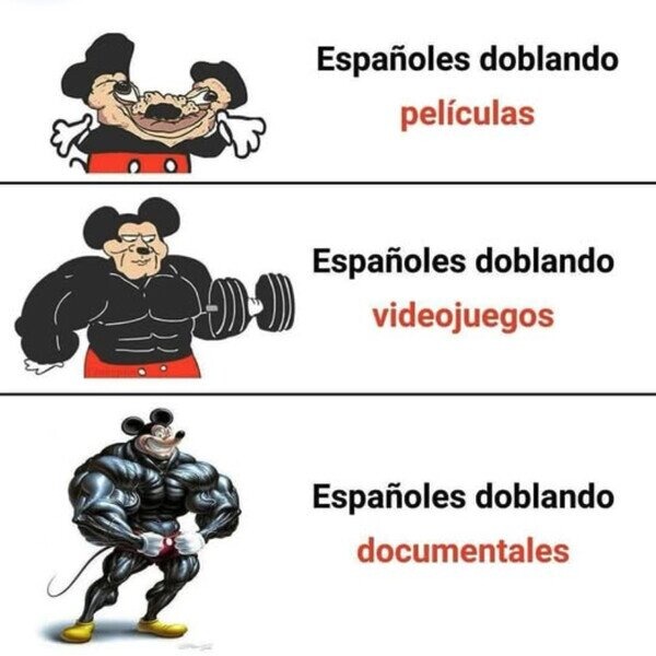 Españoles doblando pelis vs videojuegos vs documentales - meme
