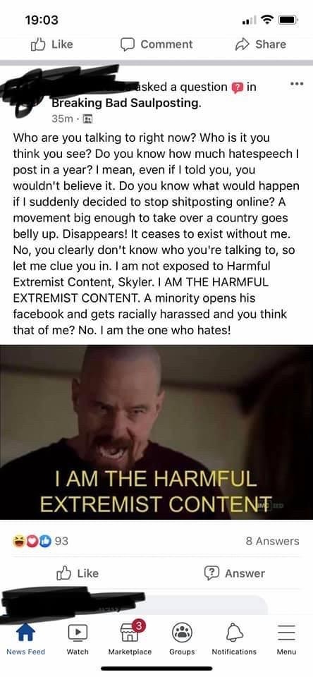 “harmful extremist content” - meme