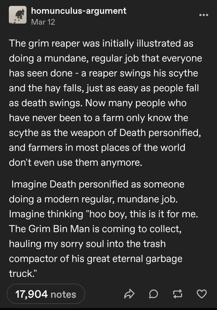 Death showing up as a garbage man really changes the vibe - meme