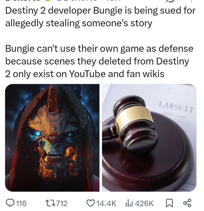 Bungie got sued for stealing a story... from their own deleted content - meme