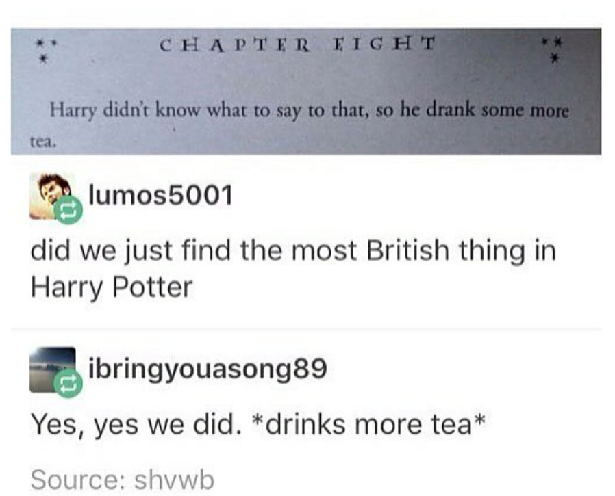 *drinks tea* Comment HP quotes on next meme.