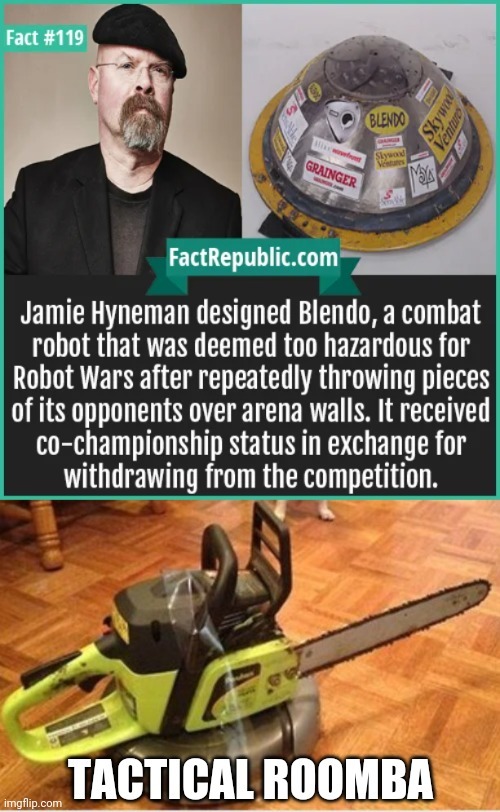 Blendo made a return years later but quickly received co-champ status after it heavily damaged 2 robot and protective walls - meme