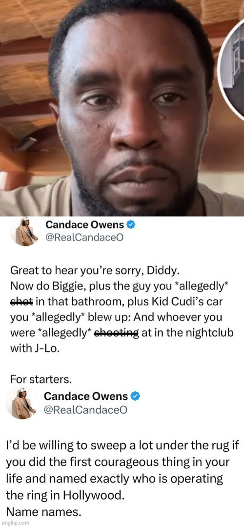 Candace Owens on the Diddy apology video - meme