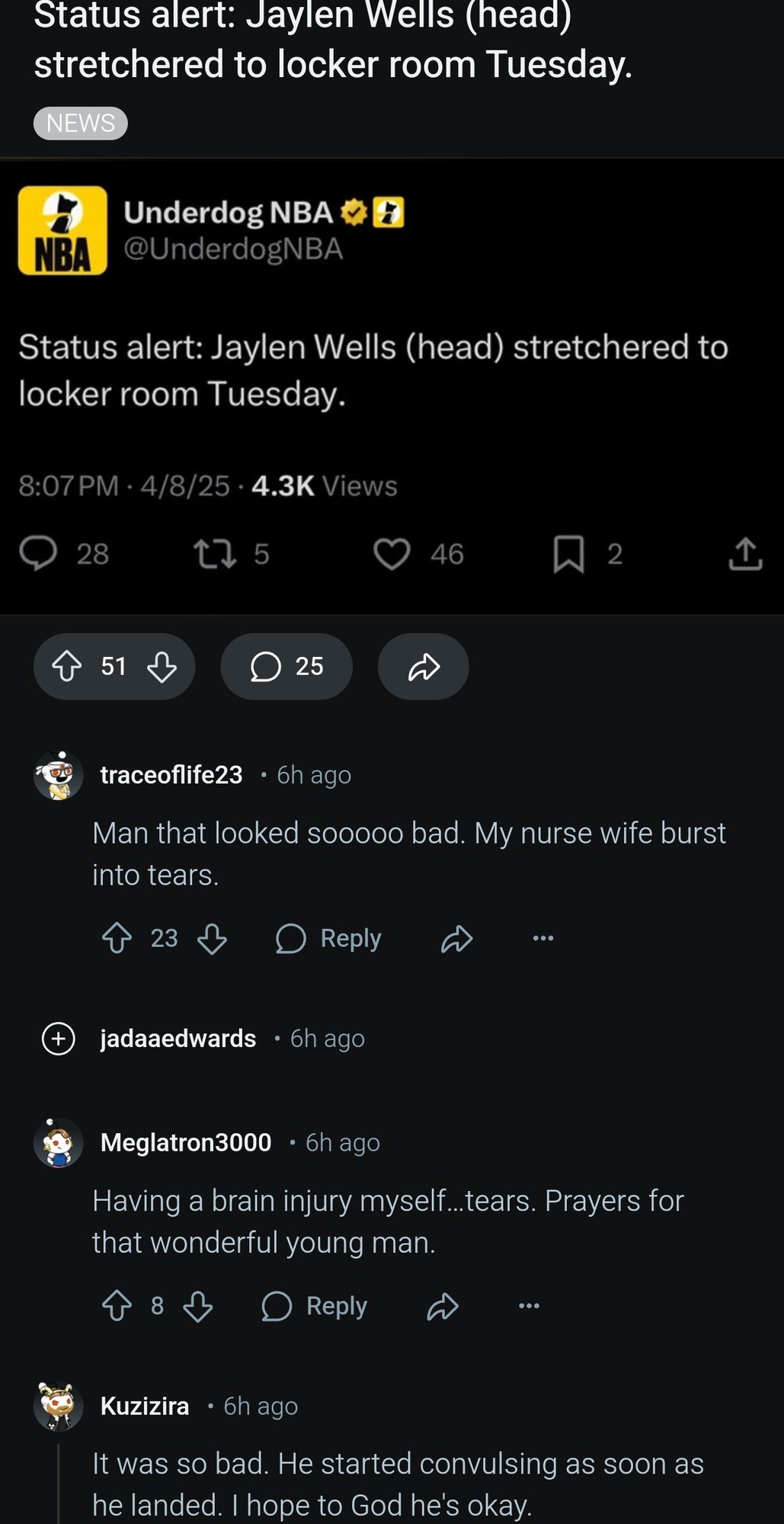 Jaylen Wells injury had everyone in tears - meme