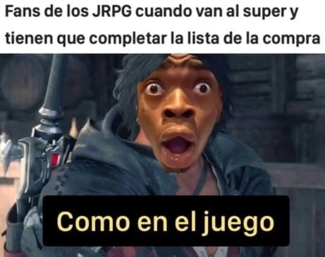 Fans de los JRPG comprando en el súper como si fuera misión secundaria - meme