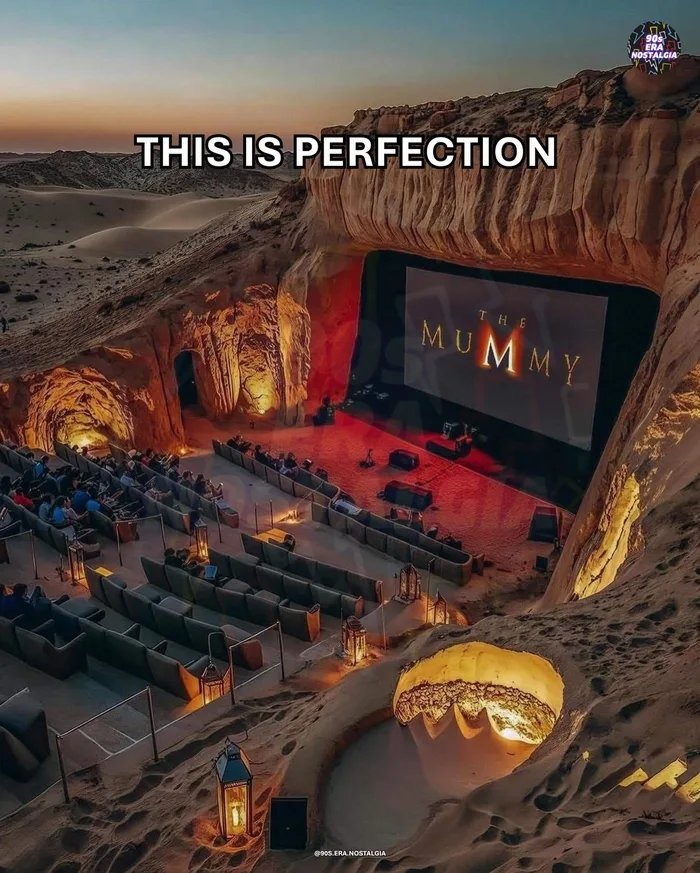 Yes it's fake but it needs to become real. Desert outdoor theater means great acoustics, no rain, few bugs, and cool at night. - meme
