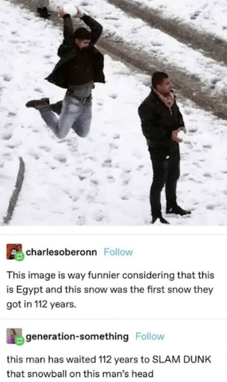 funny first snow in egypt meme