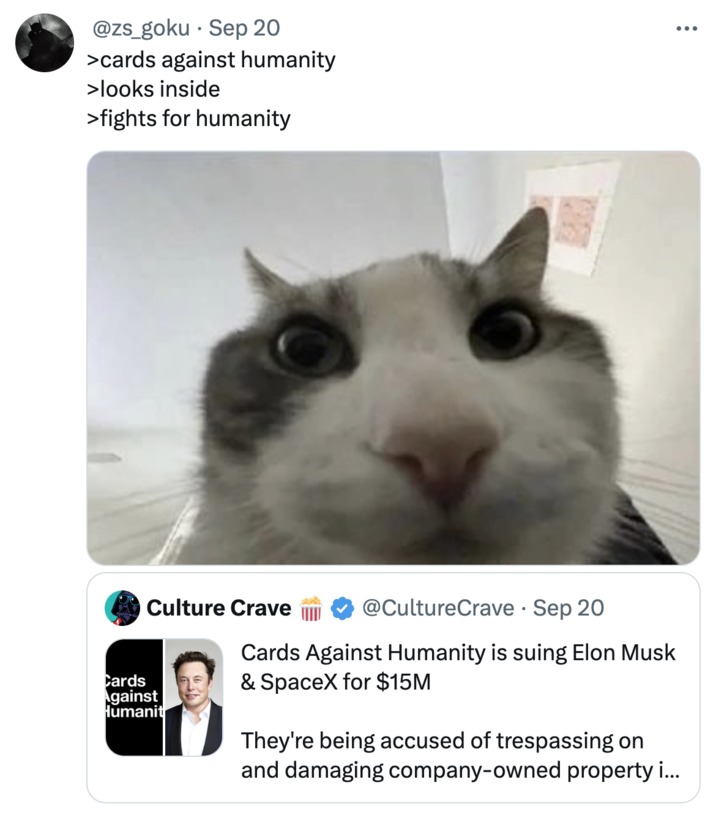 Cards Against Humanity suing Elon Musk meme