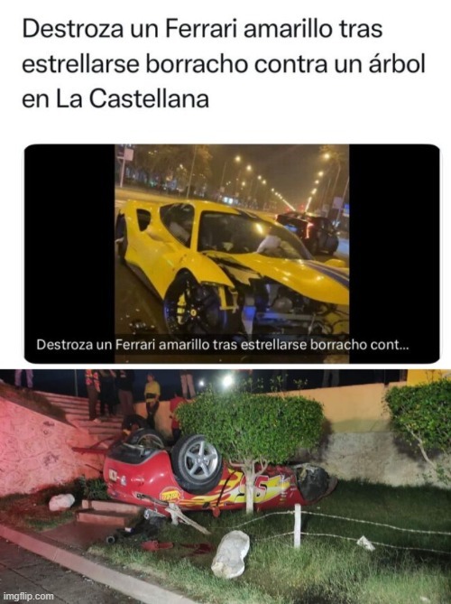 Accidente de un borracho en un ferrari, en Madrid - meme