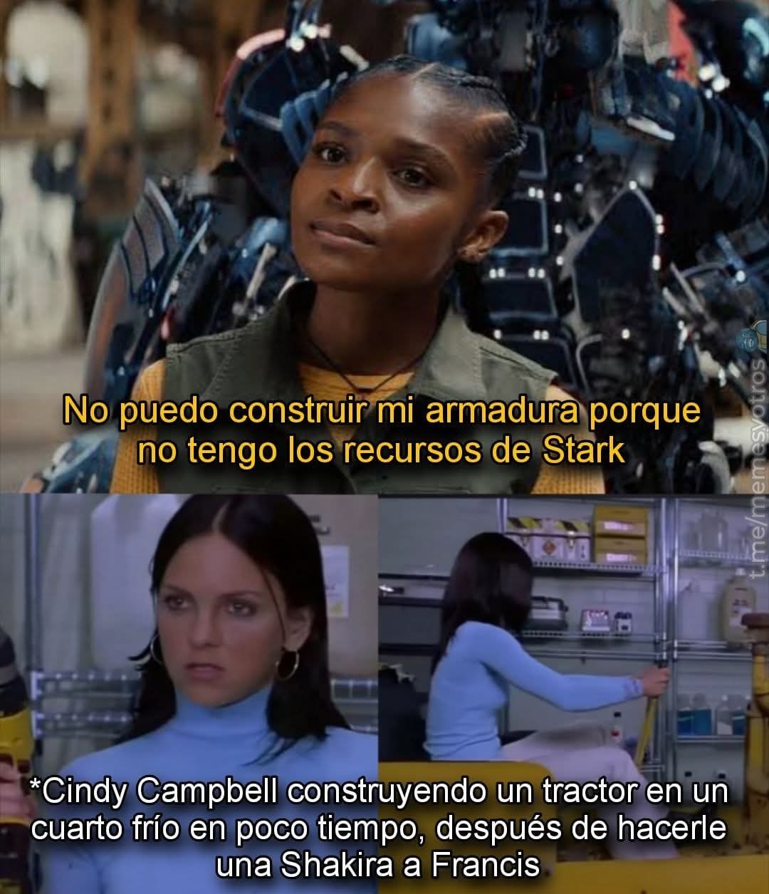 Yo sin dinero pa' armar ni un lego y Cindy armando un transformer en el congelador - meme