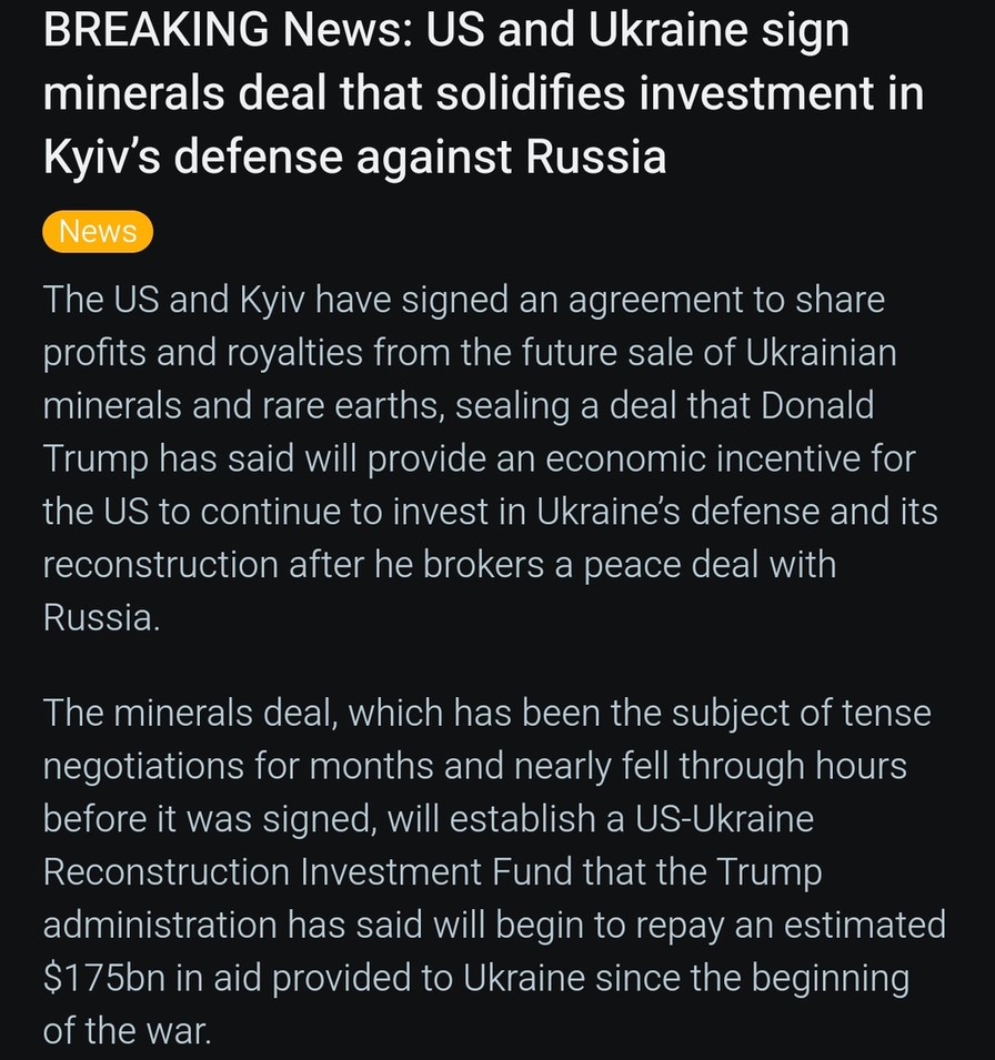 US signs minerals deal with Ukraine, Trump says it's payback time - meme