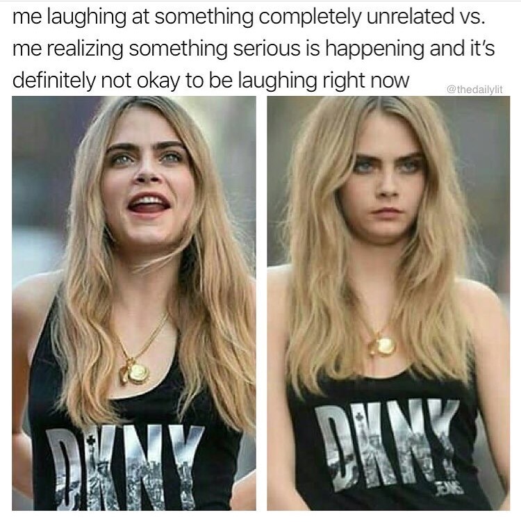 A blonde having no idea of she's laughing about - meme