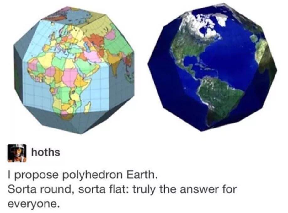 The answer for everyone: Polyhedron Earth - meme