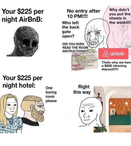 Airbnb vs Hotel - meme