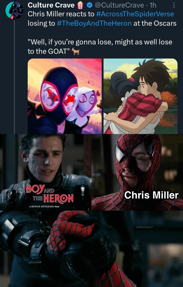 Across the Spiderverse losing the Oscars - meme