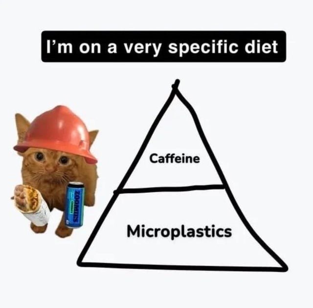 My diet: caffeine and a sprinkle of microplastics - meme