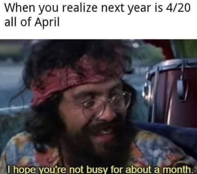 When you realize next year is 4/20 all of April - meme