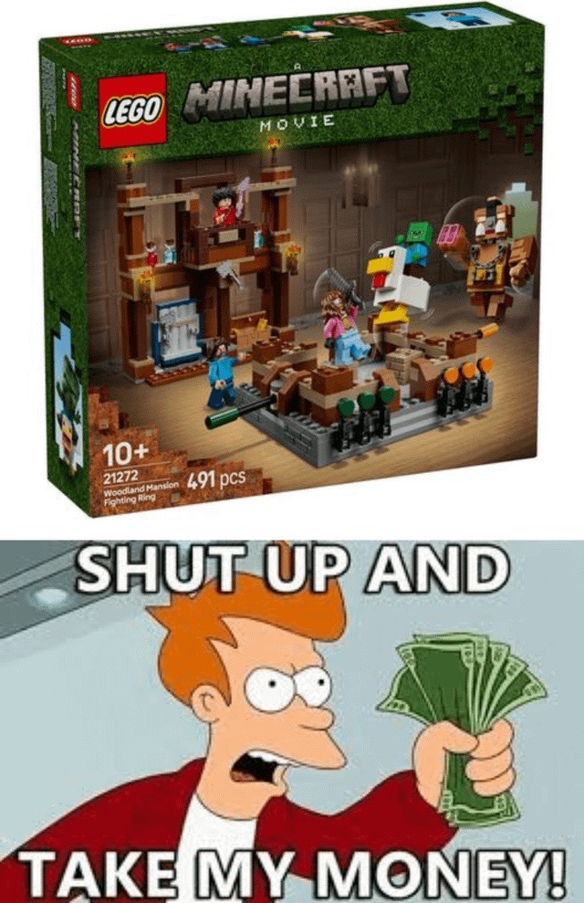 Minecraft Movie LEGO set? Shut up and take my emeralds - meme