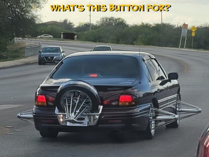 Stealing a car and trying out all buttons - meme