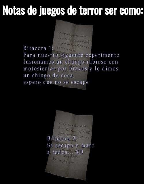 Notas en juegos de terror - meme
