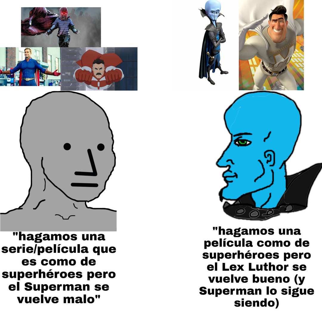The virgin series repetitivas de superhéroes vs the Chad Megamente (titan es como un Superboy así que no cuenta, no es el Superman original) - meme