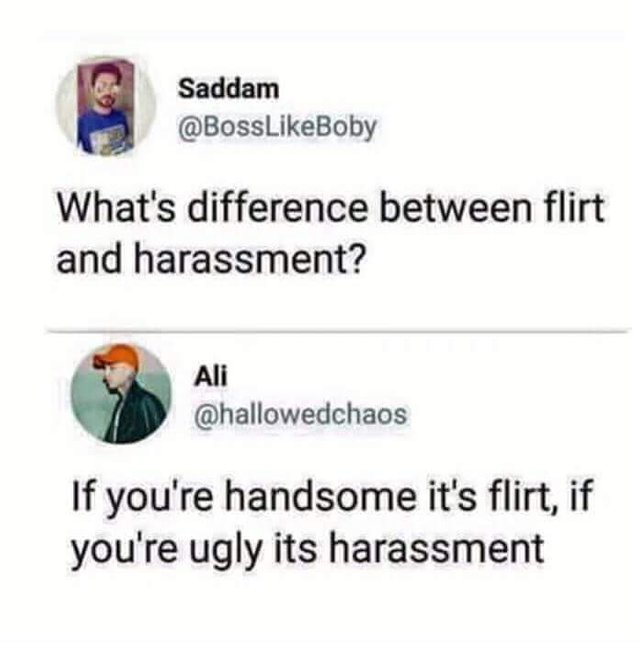 What is the difference between flirt and harassment? - meme