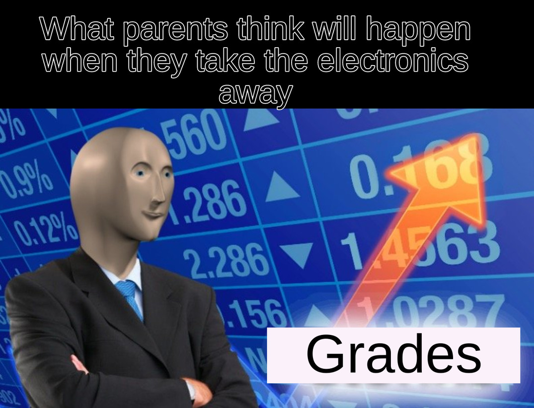 Parents think: no electronics = better grades - meme