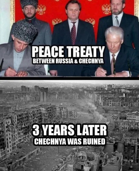 peace treaty speedrun to total destruction: chechnya edition - meme