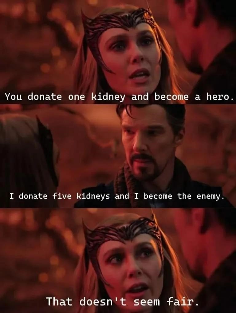 Dr Strange, Wanda and kidney donation - meme