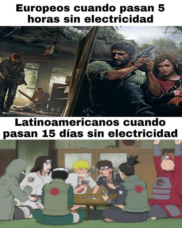 Europeos sin luz 5 horas vs latinos 15 días chill - meme