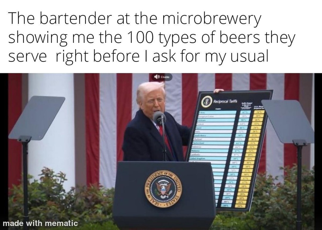 Bartender showing off 99 craft beers before I order a Bud Light - meme