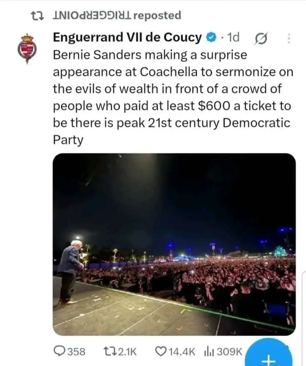 This would absolutely piss me off at a $50 concert let alone a $600 one - meme