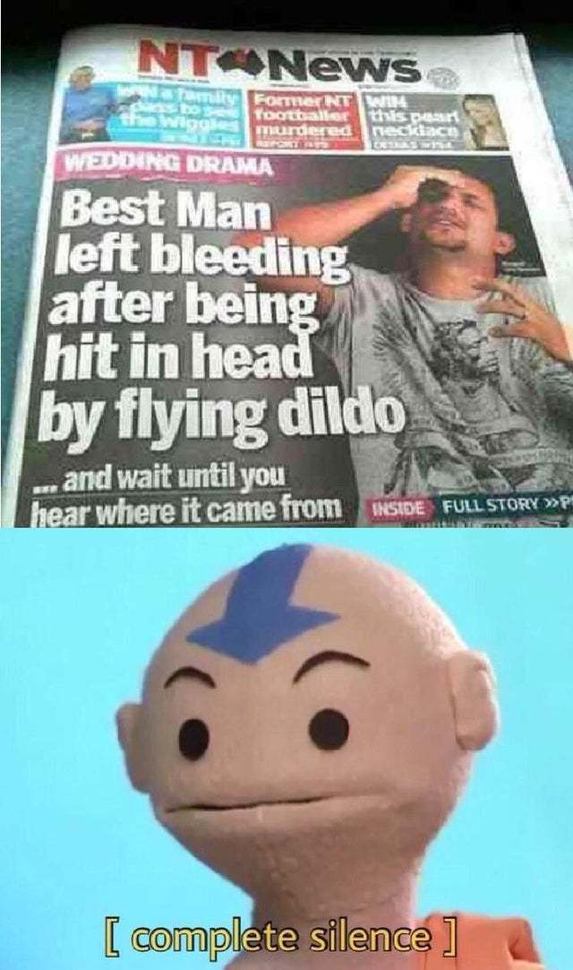 Best man left bleeding after being hit in head by flying dildo - meme
