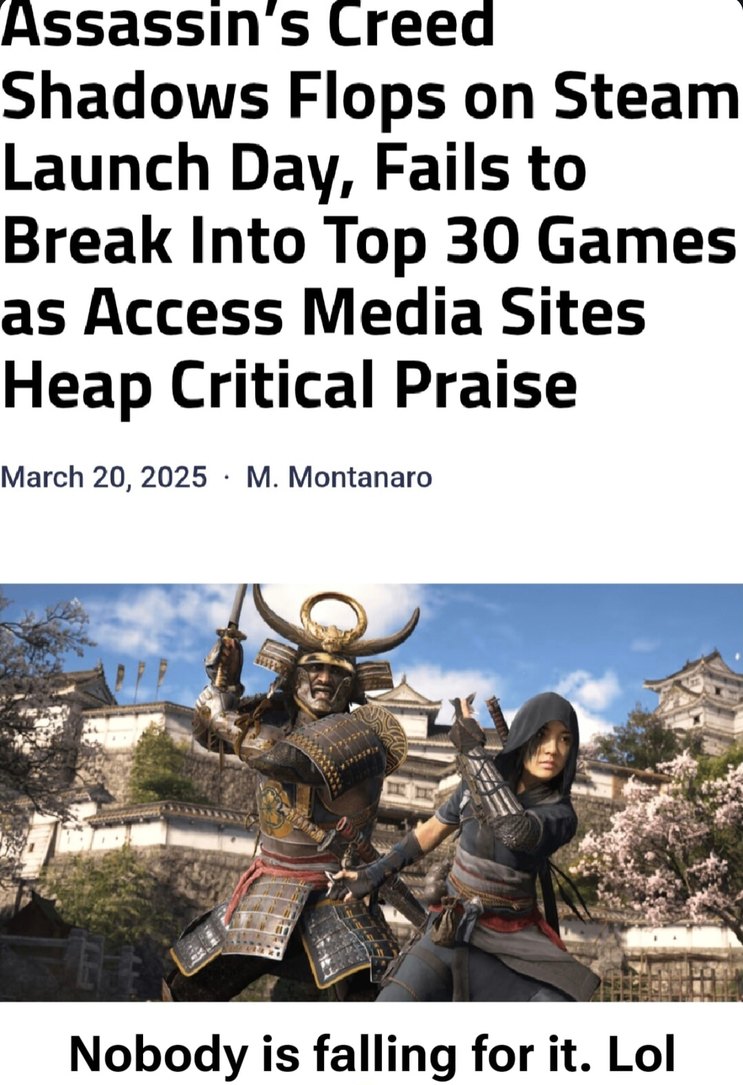 Assassin’s Creed: Shadows. More like Assassin’s Creed: Invisible Launch - meme